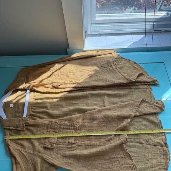 Free People One Yellow Asymmetrical Long Sleeve Open Blouse Women’s S - Picture 9 of 15